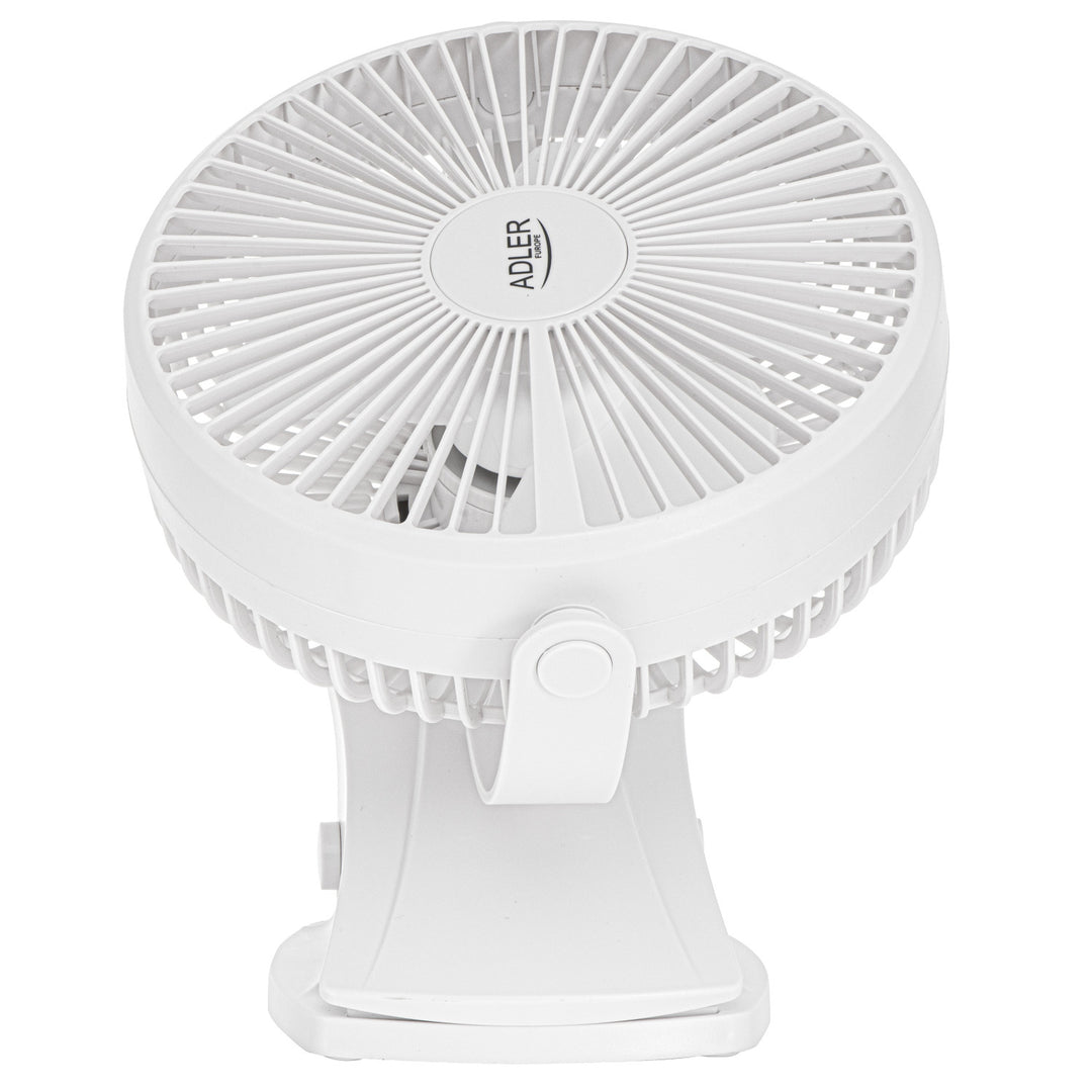 Asztali ventilátor klipszes rögzítéssel, akkumulátoros, 15,5 cm, 360°-ban forgatható, USB-C, Adler