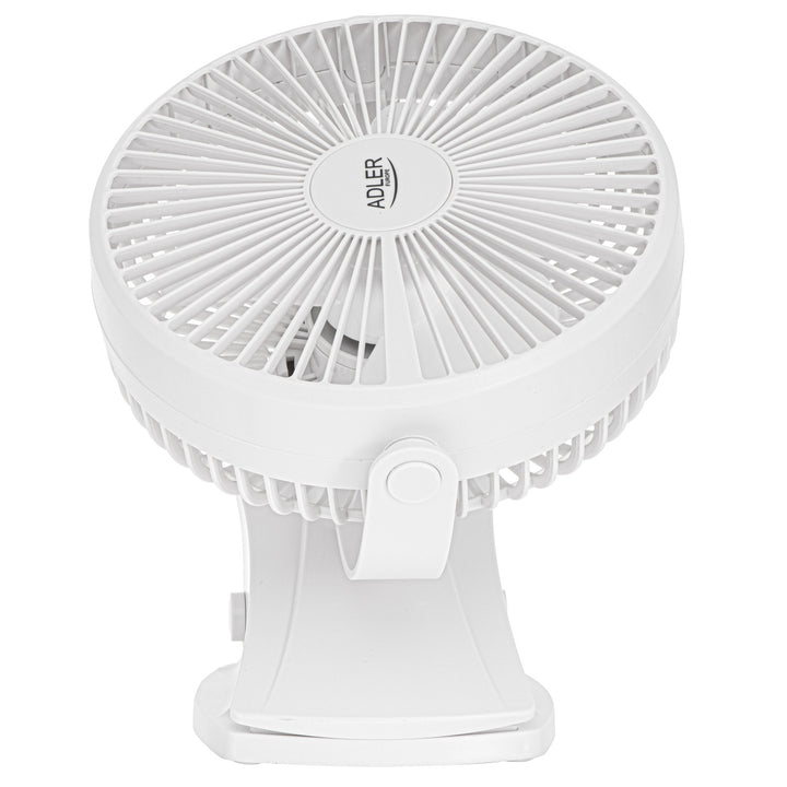 Asztali ventilátor klipszes rögzítéssel, akkumulátoros, 15,5 cm, 360°-ban forgatható, USB-C, Adler