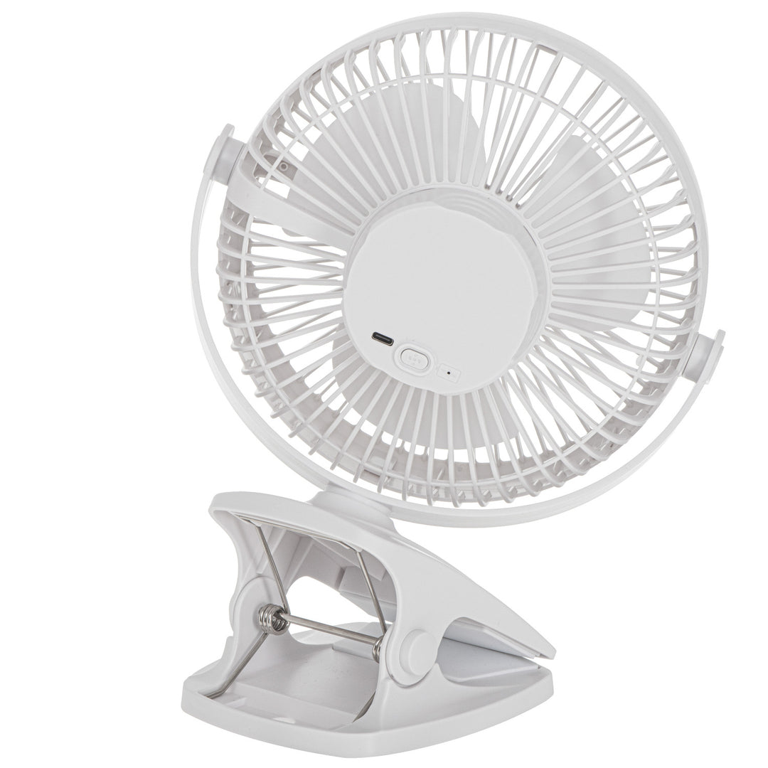 Asztali ventilátor klipszes rögzítéssel, akkumulátoros, 15,5 cm, 360°-ban forgatható, USB-C, Adler