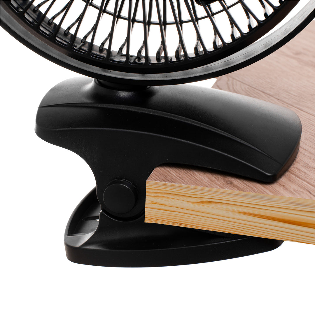 Asztali ventilátor klipszes rögzítéssel, akkumulátoros, 15,5 cm, 360°-ban forgatható, USB-C, Adler