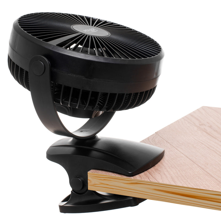 Asztali ventilátor klipszes rögzítéssel, akkumulátoros, 15,5 cm, 360°-ban forgatható, USB-C, Adler