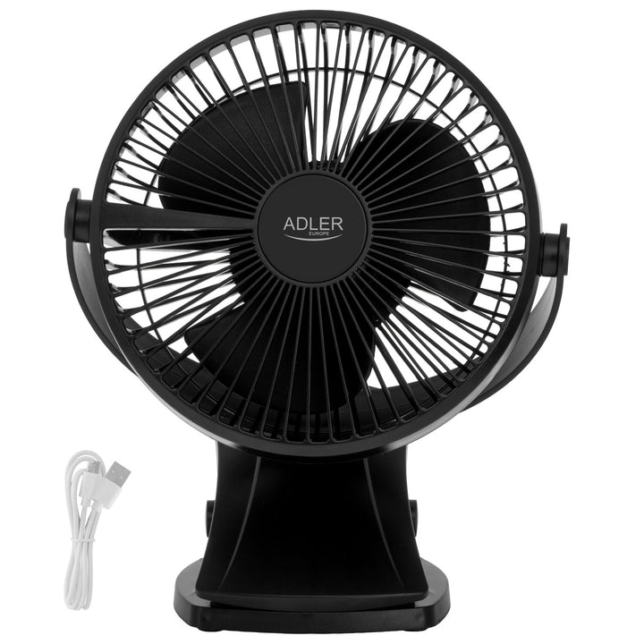 Asztali ventilátor klipszes rögzítéssel, akkumulátoros, 15,5 cm, 360°-ban forgatható, USB-C, Adler