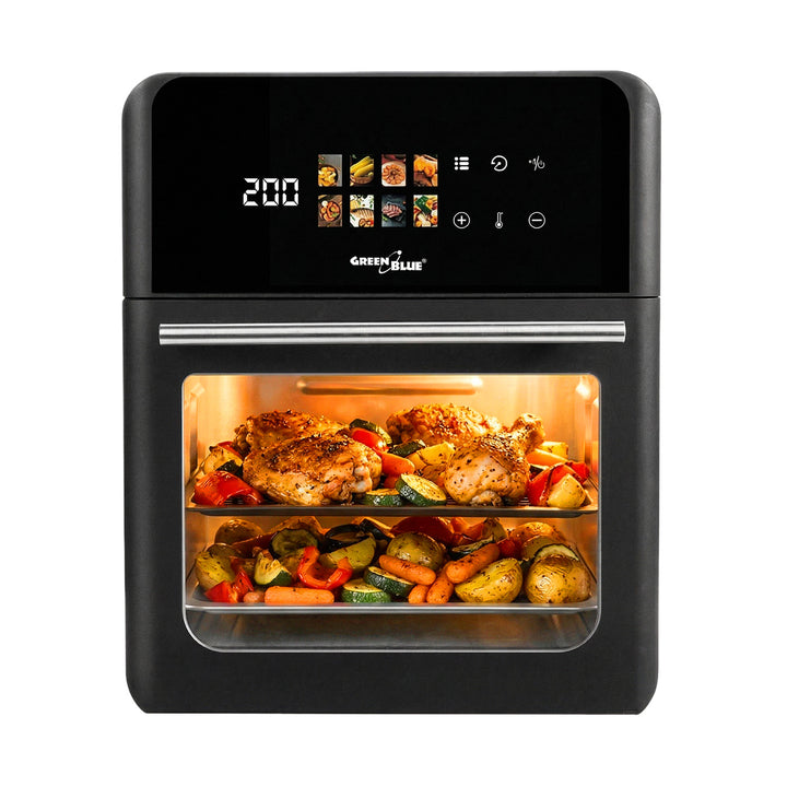 GreenBlue AIR FRYER olajmentes sütő, 1800 W teljesítmény, 10 l űrtartalom, 8 program, kiegészítők, időzítő, GB950 + hőmérő/élelmiszer-hőmérsékletmérő, GreenBlue GB178