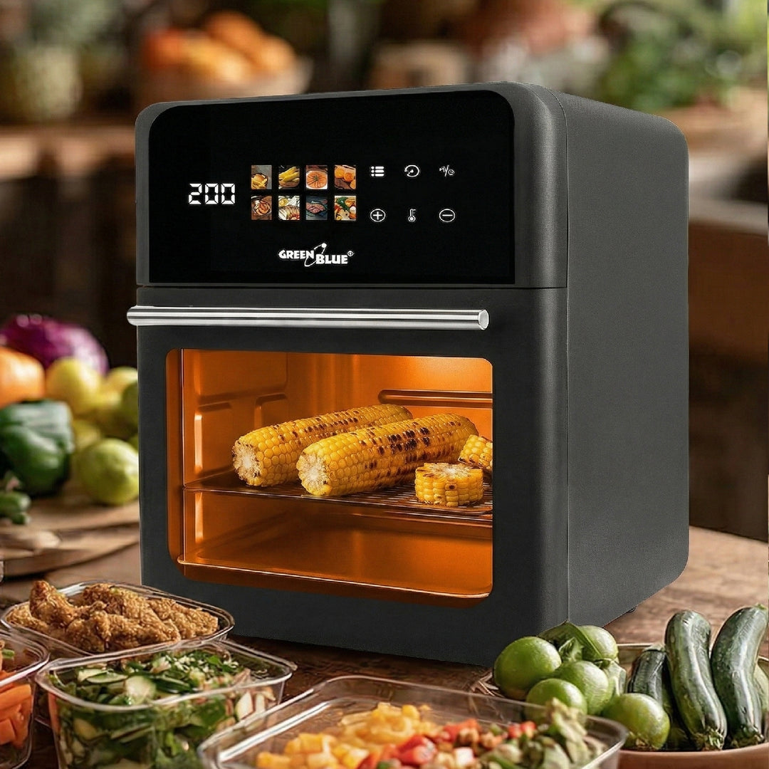GreenBlue AIR FRYER olajmentes sütő, 1800 W teljesítmény, 10 l űrtartalom, 8 program, kiegészítők, időzítő, GB950 + hőmérő/élelmiszer-hőmérsékletmérő, GreenBlue GB178