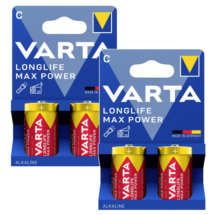 4 db R-14 R14 C 1,5 V-os Varta Longlife Max Power alkáli elem