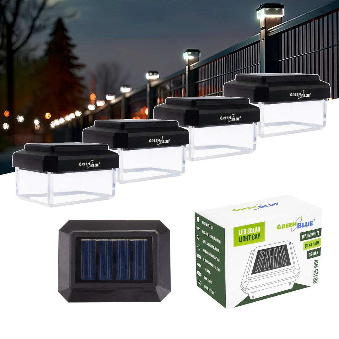 GreenBlue LED-es napelemes oszloplámpa, 60x40 mm, boríték alakú tető, 3200 K, GB125 WW, 4 darab