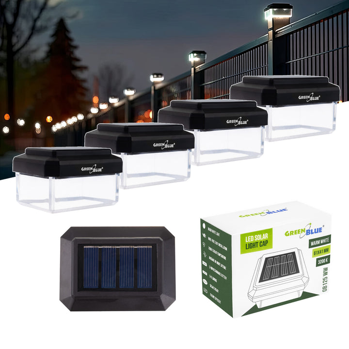 GreenBlue LED-es napelemes oszloplámpa, 60x40 mm, boríték alakú tető, 3200 K, GB125 WW, 4 darab