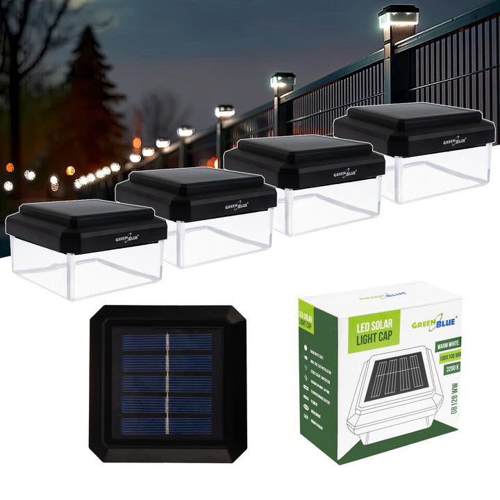 GreenBlue LED-es napelemes oszloplámpa, 100x100 mm, boríték alakú tető, 3200 K, GB128 WW, 4 darab