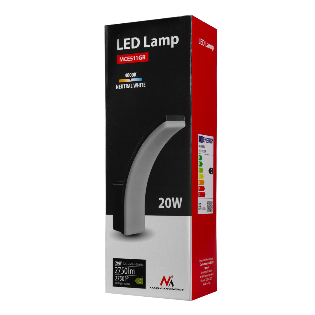 Maclean LED-lámpa, szürke színű, 20 W, IP65, 2750 lm, semleges fehér fény (4000 K), MCE511 GR, 2 db