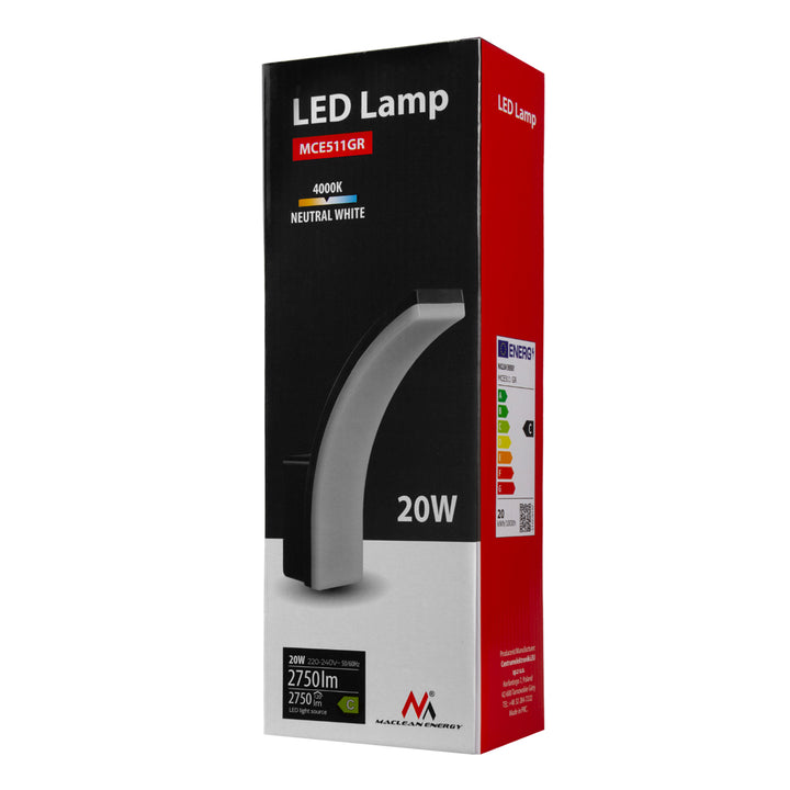 Maclean LED-lámpa, szürke színű, 20 W, IP65, 2750 lm, semleges fehér fény (4000 K), MCE511 GR, 2 db
