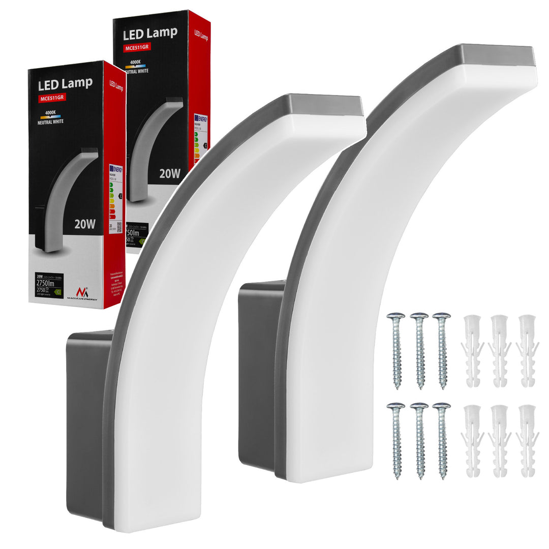 Maclean LED-lámpa, szürke színű, 20 W, IP65, 2750 lm, semleges fehér fény (4000 K), MCE511 GR, 2 db