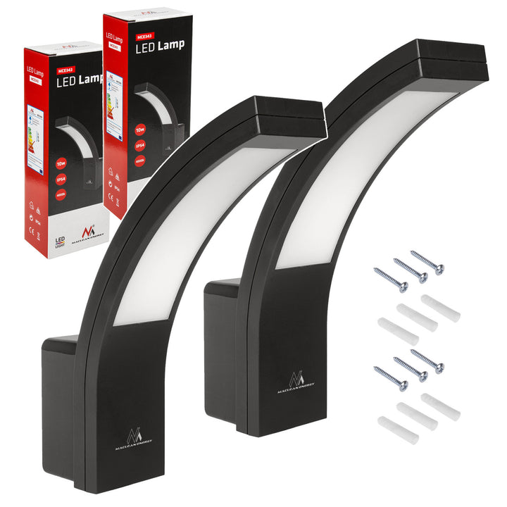 Maclean LED homlokzati lámpa, 800 lm, IP54, 10 W, természetes fehér fény (4000 K), fekete szín, MCE343 B, 2 db