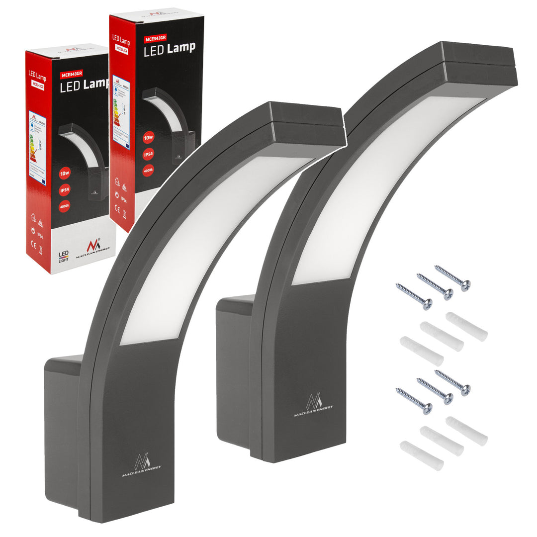 Maclean LED homlokzati lámpa, 800 lm, 10 W, természetes fehér fény (4000 K), szürke szín, MCE343 GR, 2 db