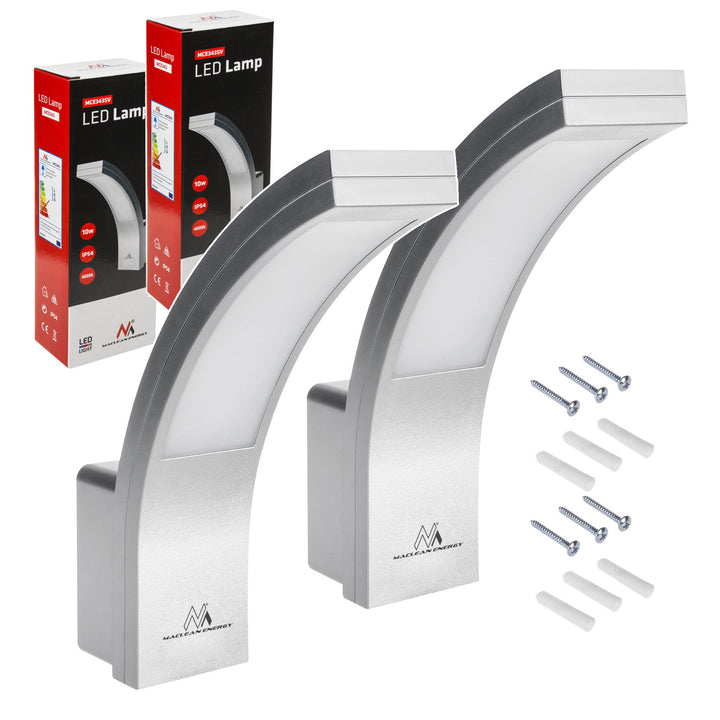 Maclean LED homlokzati lámpa, 800 lm, IP54, 10 W, természetes fehér fény (4000 K), ezüst színű, MCE343 SV, 2 db