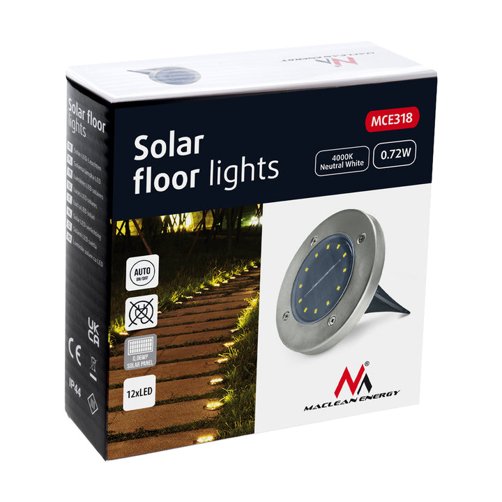 Maclean IP44-es napelemes LED-es kerti mozgásérzékelős lámpa, 12 SMD LED, 4000 K, Ni-MH 600 mAh, 0,7 W, MCE318, 4 db