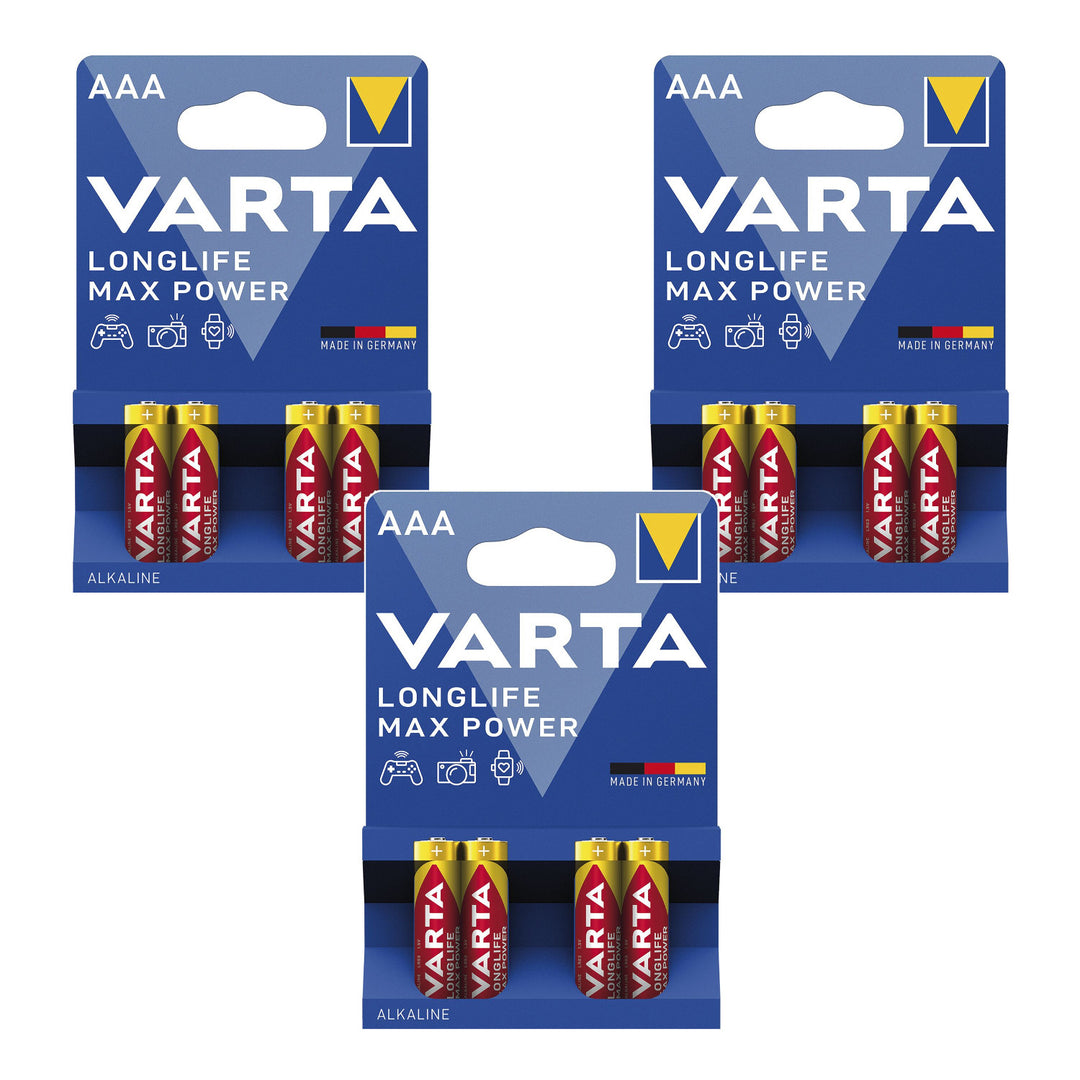 12 db R-03 R03 AAA 1,5 V-os Varta Longlife Max Power alkáli elem