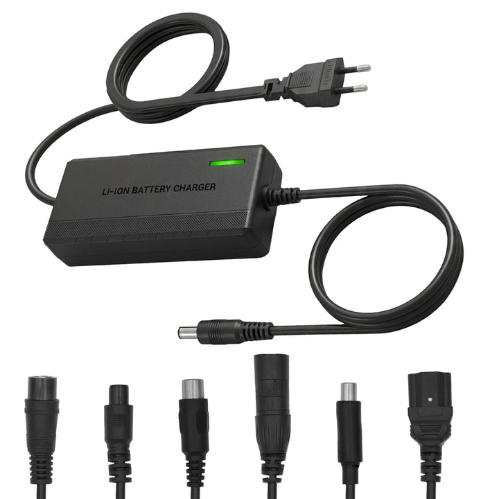 Maclean Energy univerzális töltő / tápegység, elektromos rollerekhez, 42 V DC, 2 A, max. 85 W, gyors töltés, 6 csatlakozó, MCE667