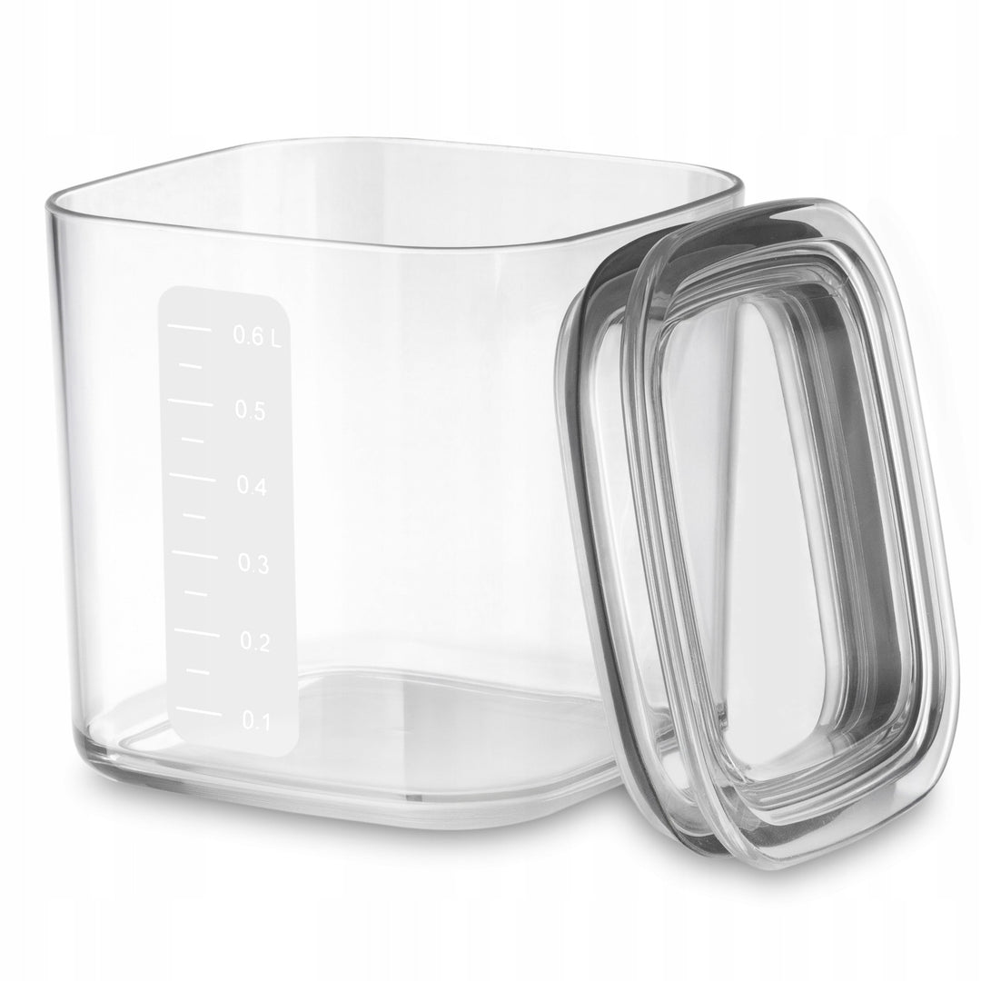 Practic konyhai tárolóedények, ömlesztett élelmiszerekhez, 0,6 l, 0,9 l és 1,5 l űrtartalommal, tömítéses fedéllel,