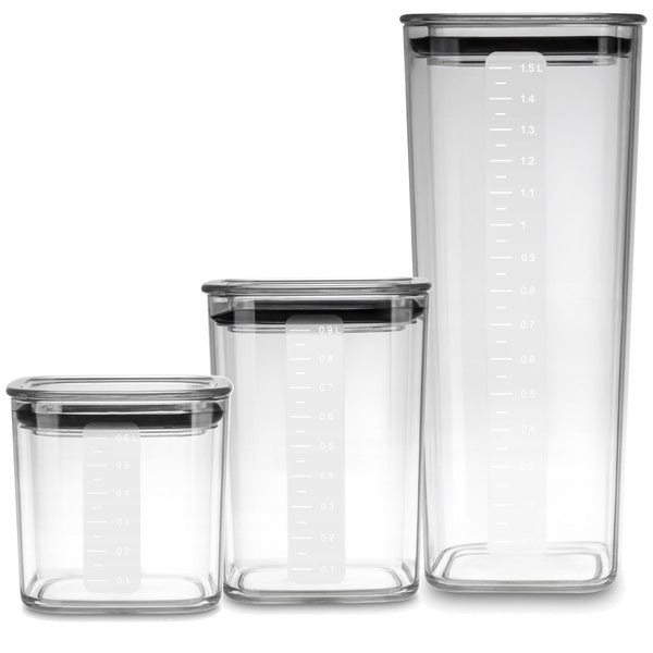 Practic konyhai tárolóedények, ömlesztett élelmiszerekhez, 0,6 l, 0,9 l és 1,5 l űrtartalommal, tömítéses fedéllel,