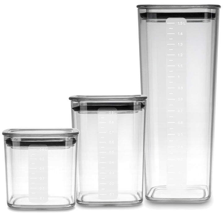 Practic konyhai tárolóedények, ömlesztett élelmiszerekhez, 0,6 l, 0,9 l és 1,5 l űrtartalommal, tömítéses fedéllel,