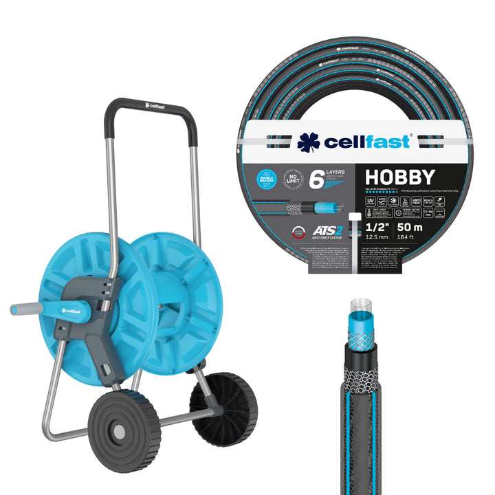 Cellfast Aluplus 1/2" 60 m-es tömlőtartó + Cellfast Hobby ATS2 1/2" 50 m-es kerti tömlő