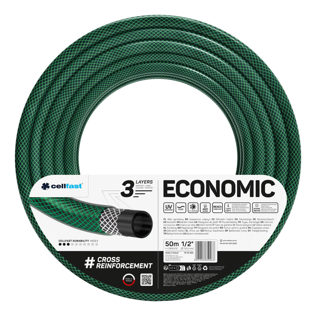 Cellfast Aluplus 1/2" 60 m-es tömlőtartó + Cellfast Economic 1/2" 50 m-es kerti tömlő