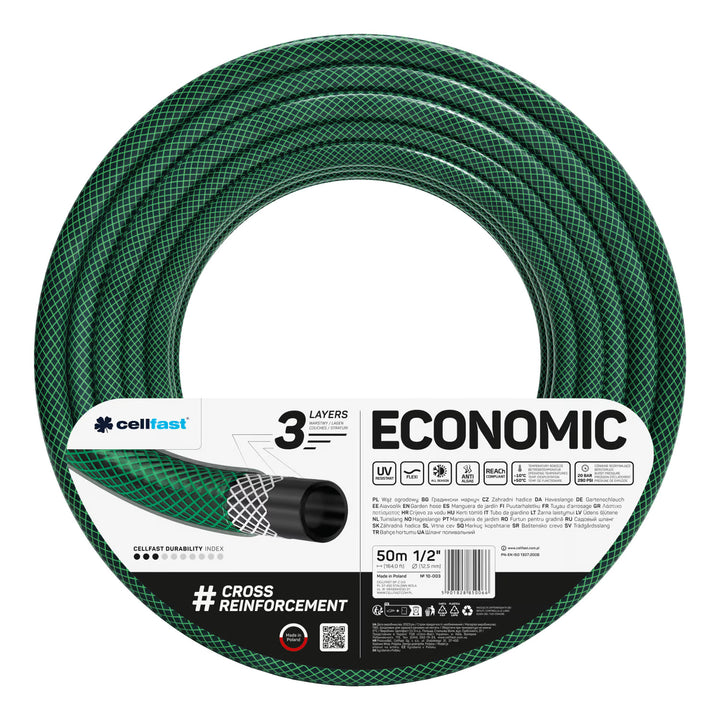 Cellfast Aluplus 1/2" 60 m-es tömlőtartó + Cellfast Economic 1/2" 50 m-es kerti tömlő
