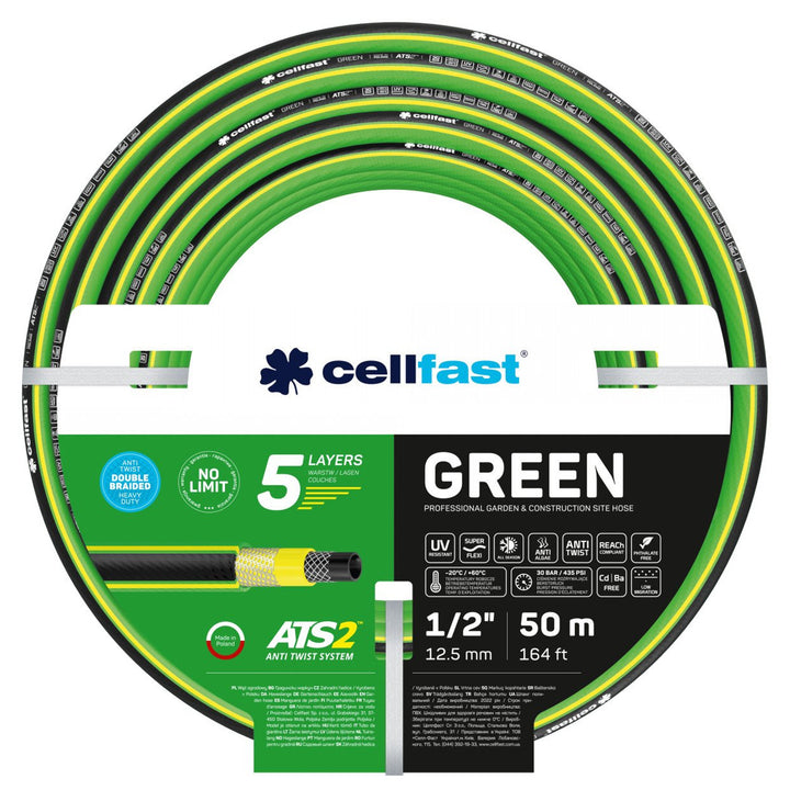 Cellfast Aluplus 1/2" 60 m-es tömlőtartó + Cellfast Green ATS2 1/2" 50 m-es kerti tömlő + Cellfast Basic 1/2" egyenes öntözőfejjel ellátott szett