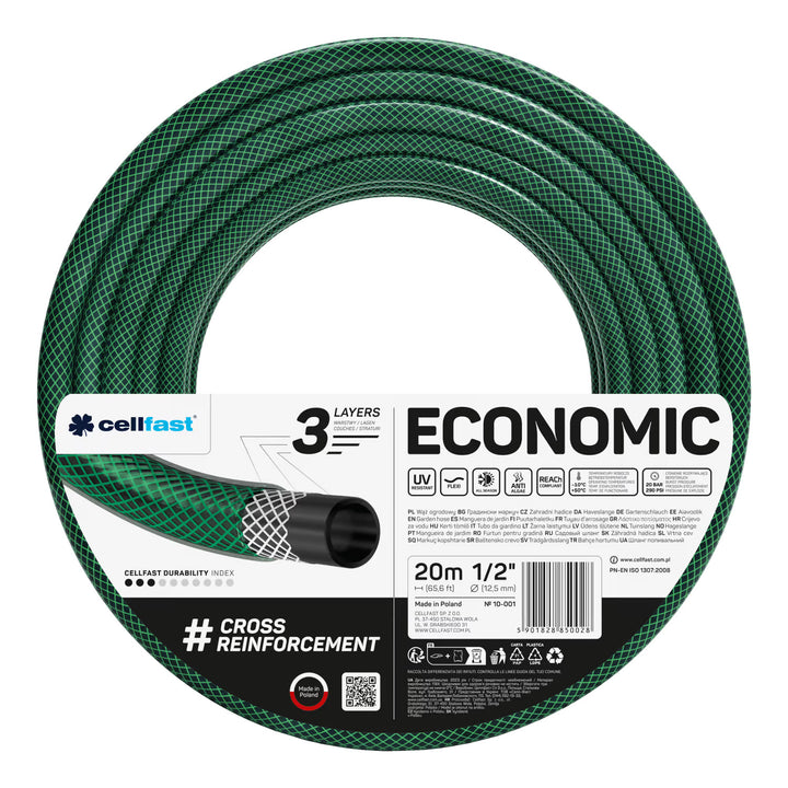 Cellfast Aluplus 1/2" 60 m-es tömlőtartó + Cellfast Economic 1/2" 20 m-es kerti tömlő + Cellfast Basic 1/2" egyenes öntözőfejjel ellátott szett
