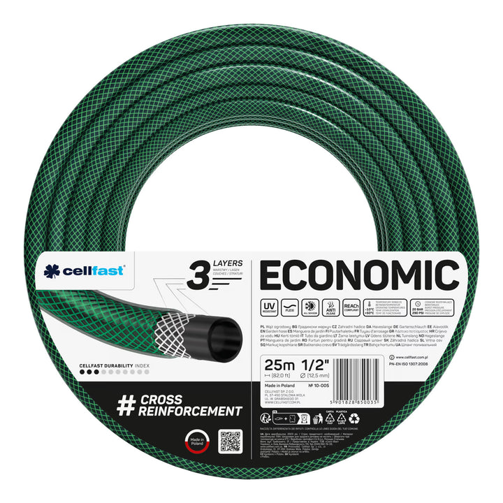 Cellfast Aluplus 1/2" 60 m-es tömlőtartó + Cellfast Economic 1/2" 25 m-es kerti tömlő + Cellfast Basic 1/2" egyenes öntözőfejjel ellátott szett
