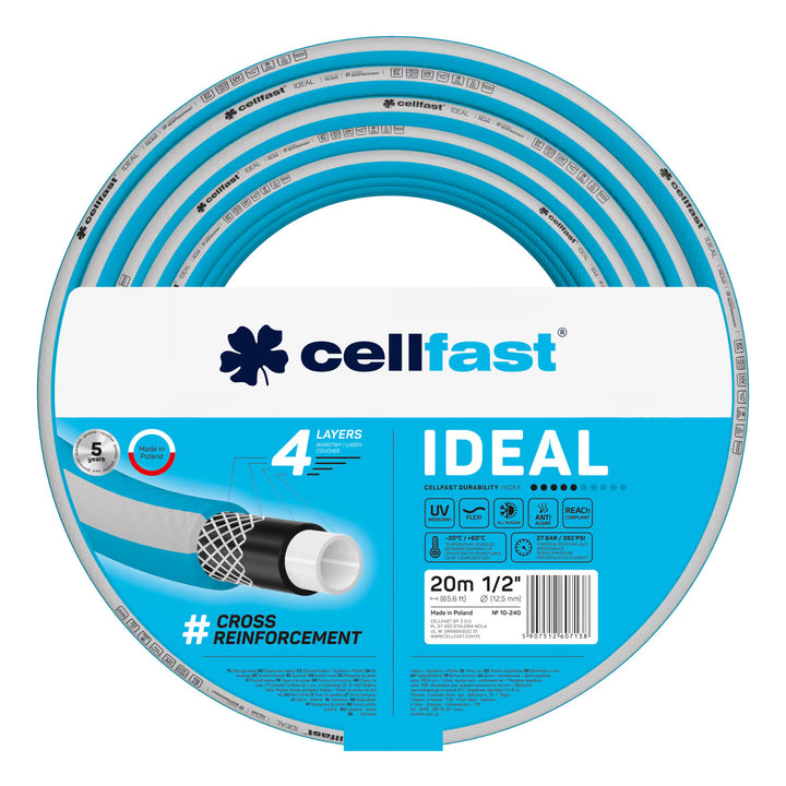 Cellfast Aluplus 1/2" 60 m-es tömlőtartó + Cellfast IDEAL 1/2" 20 m-es kerti tömlő + Cellfast Basic 1/2" egyenes öntözőfejjel ellátott szett