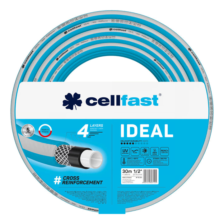 Cellfast Aluplus 1/2" 60 m-es tömlőtartó + Cellfast IDEAL 1/2" 30 m-es kerti tömlő + Cellfast Basic 1/2" egyenes öntözőfejjel ellátott szett