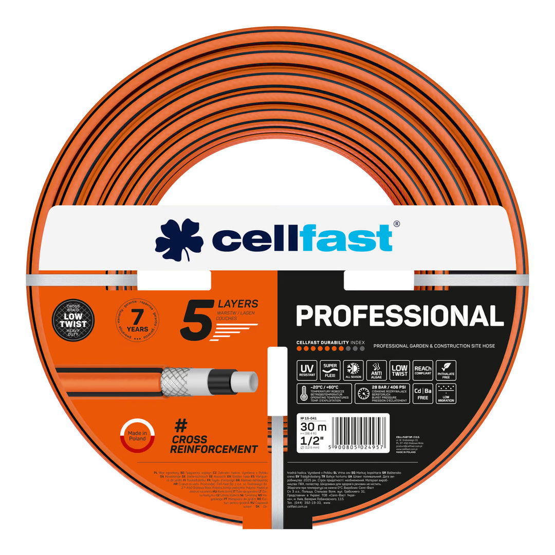 Cellfast Aluplus 1/2" 60 m-es tömlőtartó + Cellfast PROFESSIONAL 1/2" 30 m-es kerti tömlő + Cellfast Basic 1/2" egyenes öntözőfejjel ellátott szett