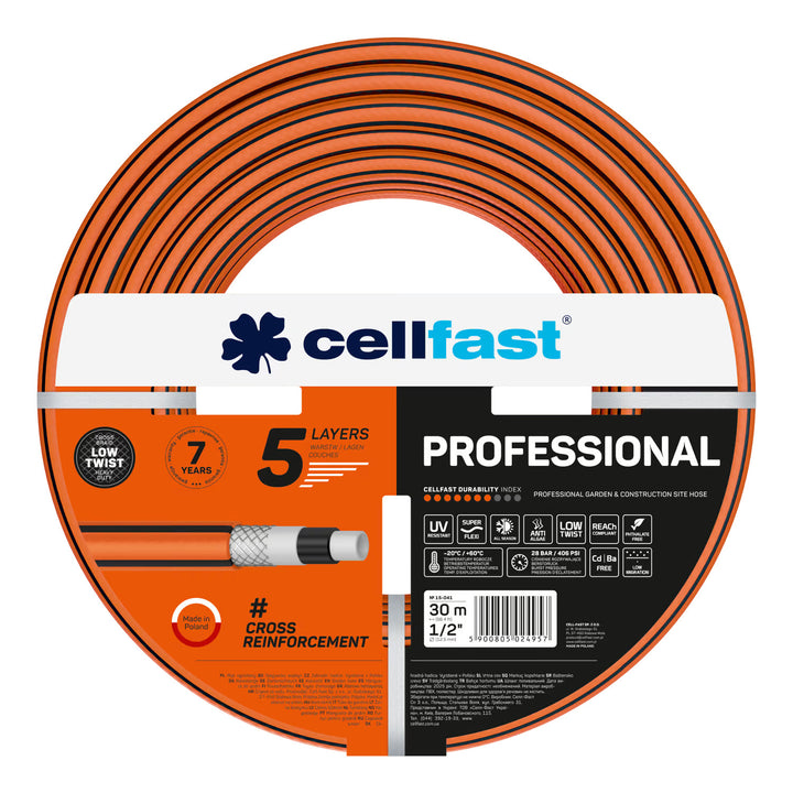 Cellfast Aluplus 1/2" 60 m-es tömlőtartó + Cellfast PROFESSIONAL 1/2" 30 m-es kerti tömlő + Cellfast Basic 1/2" egyenes öntözőfejjel ellátott szett