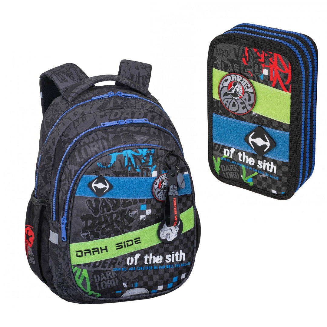 Star Wars Coolpack iskolai szett, 3 rekeszes Jerry hátizsák (15") kontúrozott háttámlával és állítható vállpántokkal, valamint Jumper 3 tolltartó kiegészítőkkel