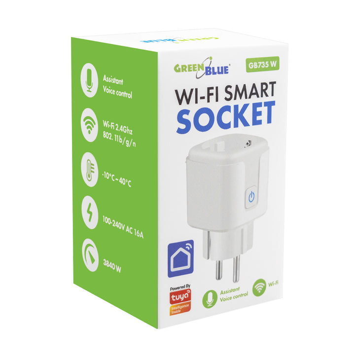 GreenBlue távvezérelt WiFi-csatlakozó, Android/iOS/Alexa/Google Home, időzítő, fogyasztásmérő, max. 16 A/3840 W, GB735 W, 2 darab