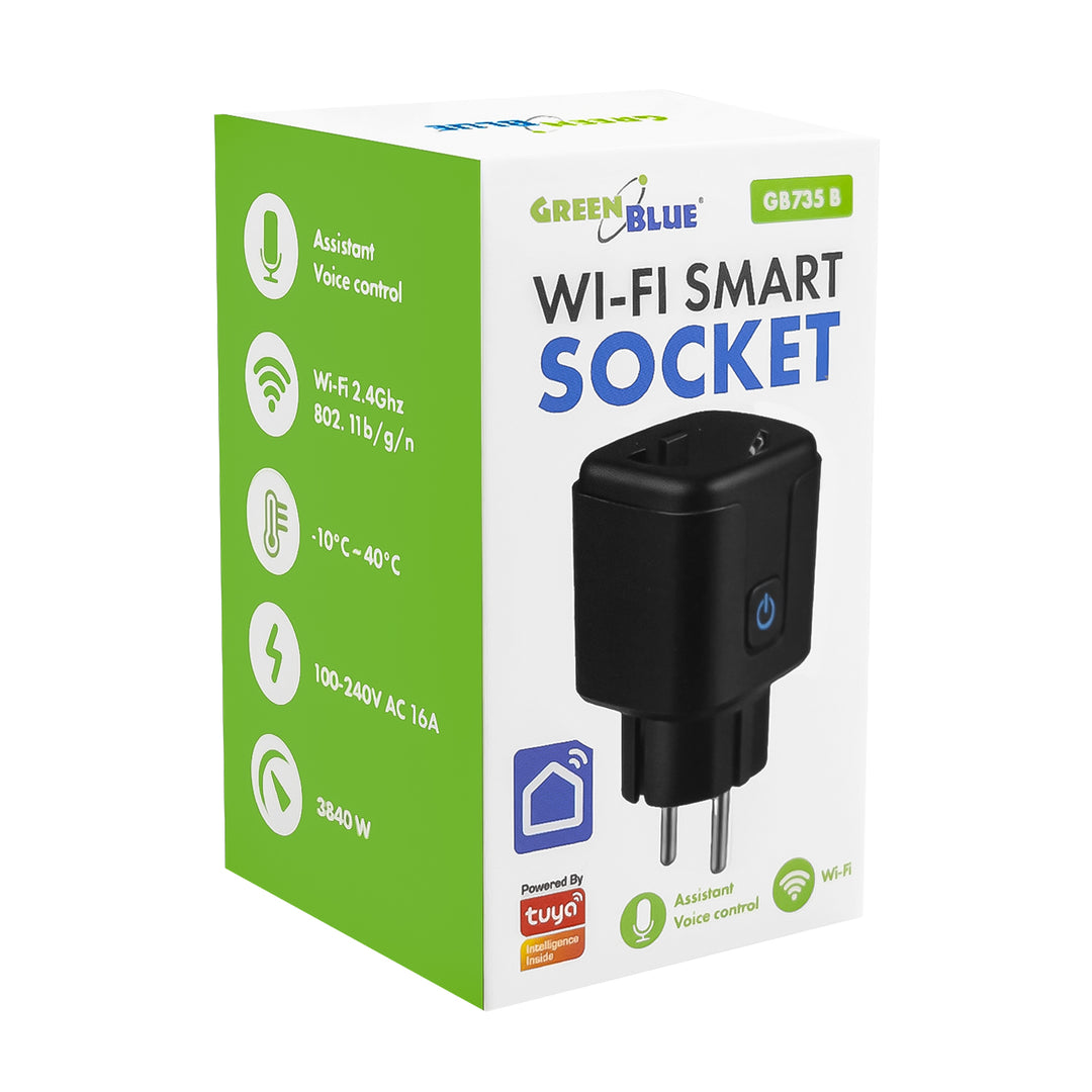 GreenBlue távvezérelt WiFi-csatlakozó, Android/iOS/Alexa/Google Home, időzítő, fogyasztásmérő, max. 16 A/3840 W, GB735 B, 2 darab