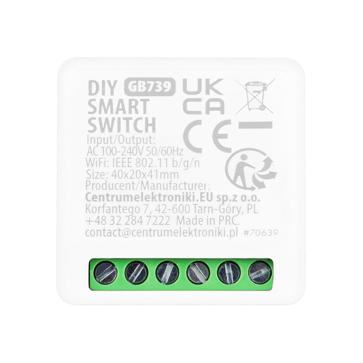 GreenBlue beépíthető WiFi-relé, Android/iOS/Alexa/Google Home, 100–240 V AC, 50/60 Hz, max. 16 A, 150 W-os LED-ekhez, GB739, 2 darab