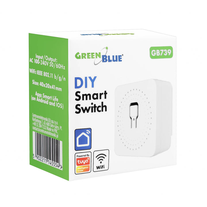 GreenBlue beépíthető WiFi-relé, Android/iOS/Alexa/Google Home, 100–240 V AC, 50/60 Hz, max. 16 A, 150 W-os LED-ekhez, GB739, 4 darab