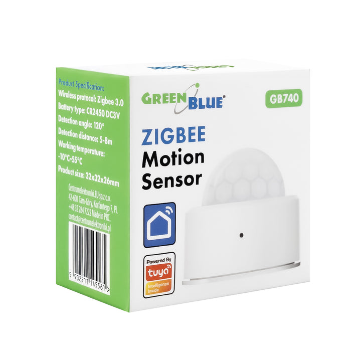 Tuya GreenBlue vezeték nélküli Zigbee mozgásérzékelő, Android/iOS, CR2450 DC 3,0 V, érzékelési szög 120° / akár 8 m, GB740, 2 darab