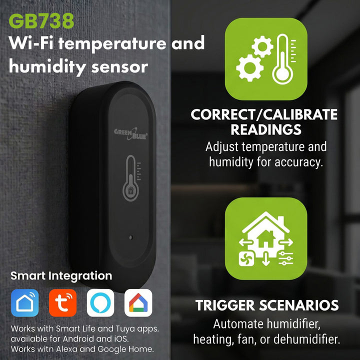 GreenBlue külső WiFi hőmérséklet- és páratartalom-érzékelő, Android/iOS, 3,0 V DC, LR03x2, IP65, GB741, 2 darab