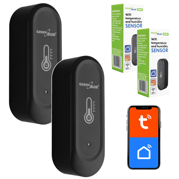 GreenBlue külső WiFi hőmérséklet- és páratartalom-érzékelő, Android/iOS, 3,0 V DC, LR03x2, IP65, GB741, 2 darab