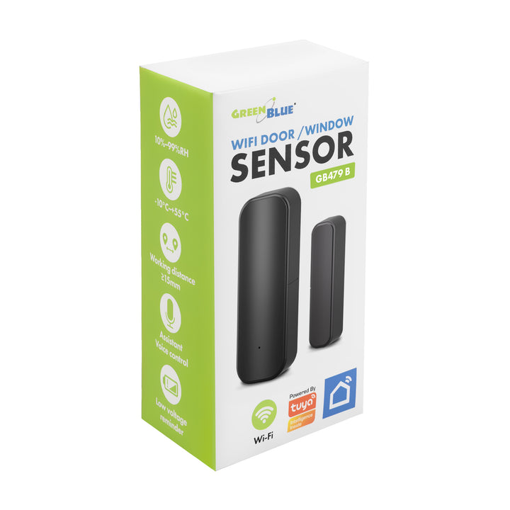 GreenBlue vezeték nélküli kontaktus / WiFi nyitásérzékelő, Android/iOS, ajtókhoz / ablakokhoz, 3,0 V DC, LR03x2, GB479 B, 2 készlet