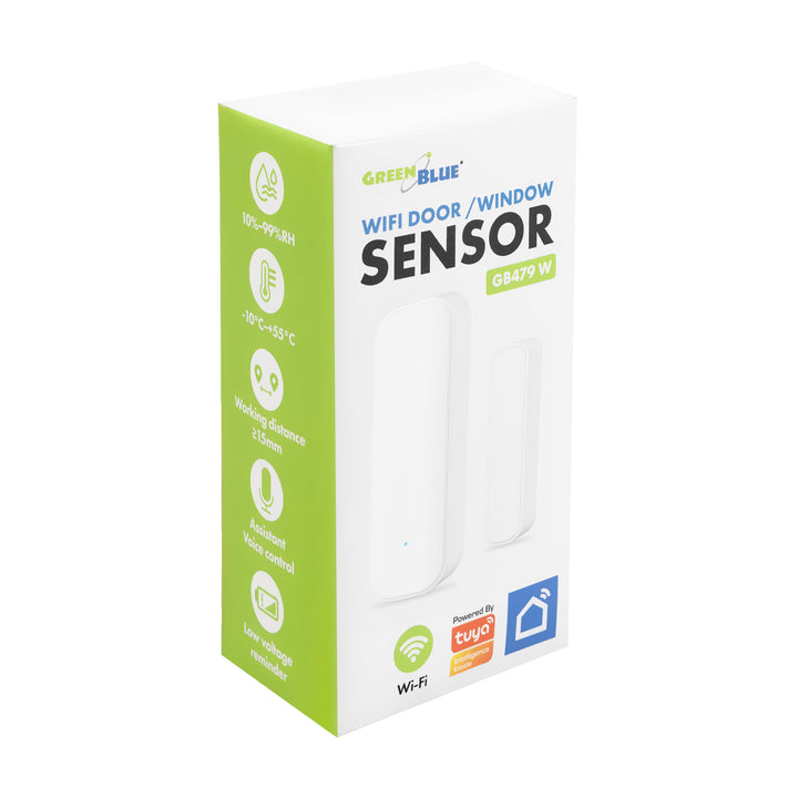 GreenBlue vezeték nélküli kontaktor / WiFi nyitásérzékelő, Android/iOS, ajtókhoz / ablakokhoz, 3,0 V DC, LR03x2, GB479 W, 2 készlet