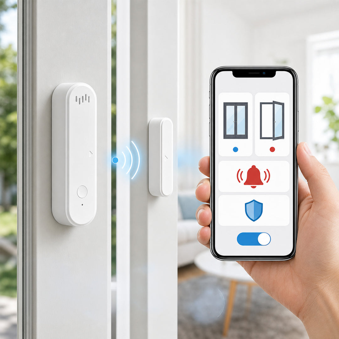 GreenBlue vezeték nélküli kontaktor / WiFi nyitásérzékelő, Android/iOS, ajtókhoz / ablakokhoz, 3,0 V DC, LR03x2, riasztóval, GB478, 2 készlet