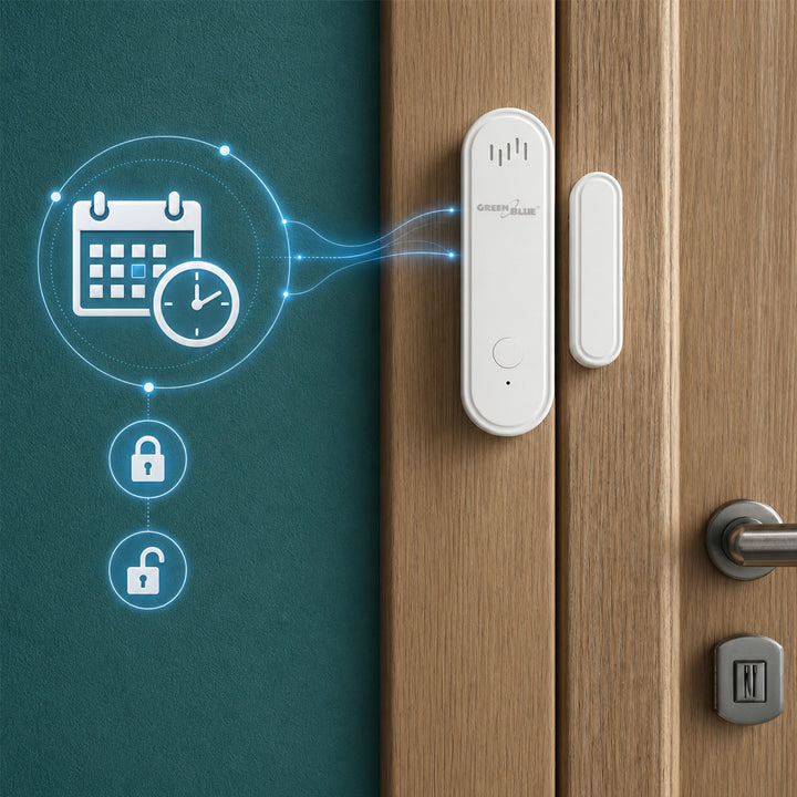 GreenBlue vezeték nélküli kontaktor / WiFi nyitásérzékelő, Android/iOS, ajtókhoz / ablakokhoz, 3,0 V DC, LR03x2, riasztóval, GB478, 2 készlet