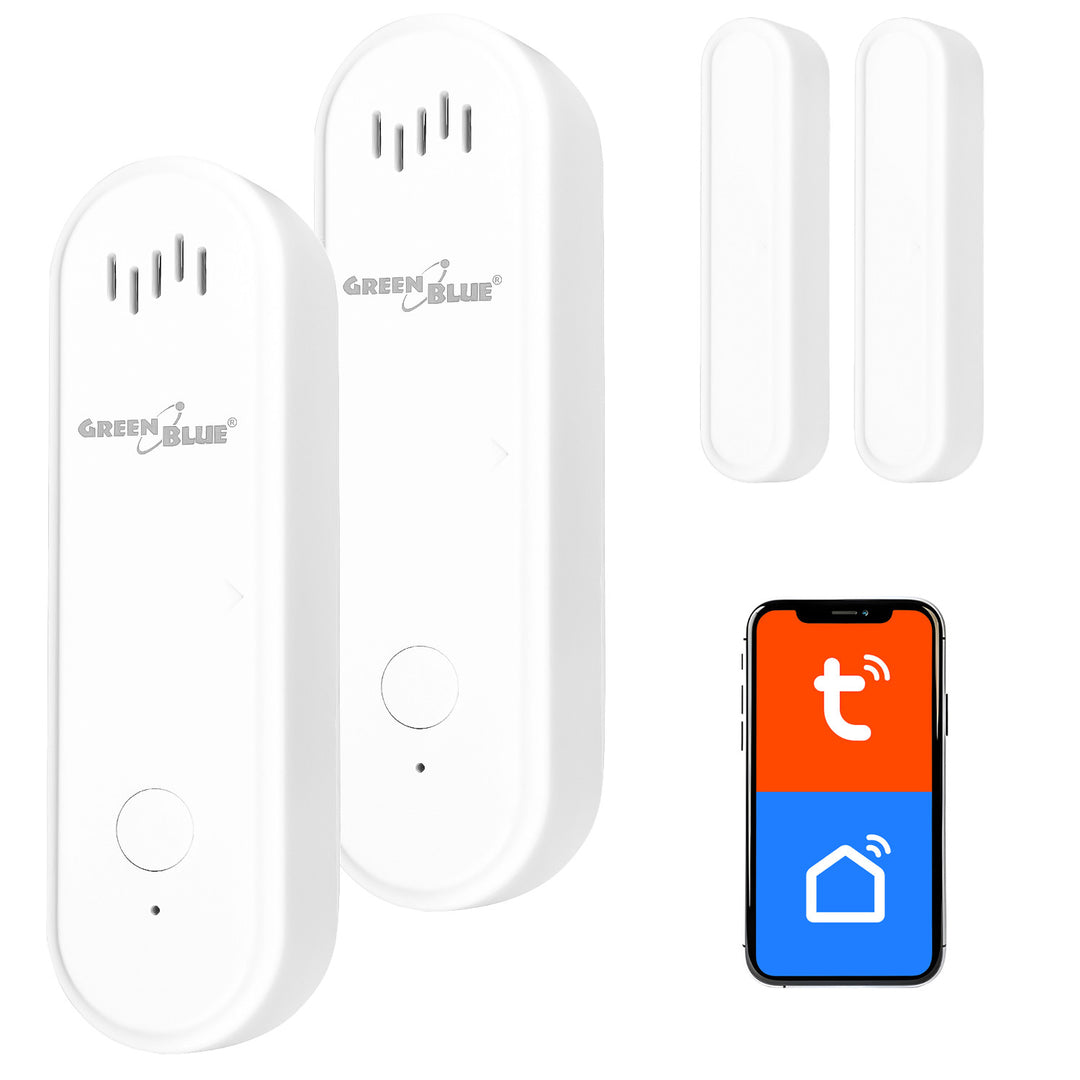 GreenBlue vezeték nélküli kontaktor / WiFi nyitásérzékelő, Android/iOS, ajtókhoz / ablakokhoz, 3,0 V DC, LR03x2, riasztóval, GB478, 2 készlet
