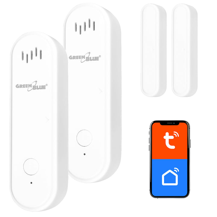 GreenBlue vezeték nélküli kontaktor / WiFi nyitásérzékelő, Android/iOS, ajtókhoz / ablakokhoz, 3,0 V DC, LR03x2, riasztóval, GB478, 2 készlet