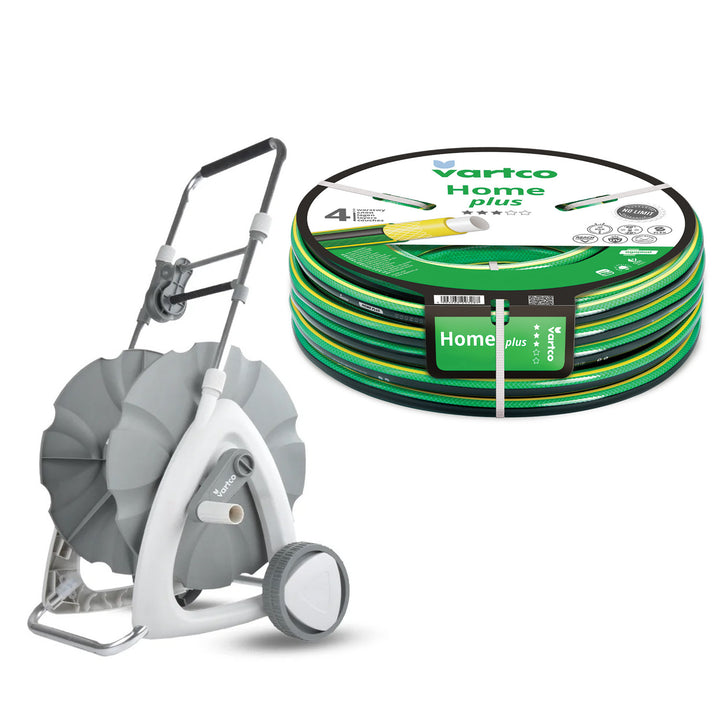 1/2"-es, 45 m-es kerti tömlőhordozó kocsi + Vartco Home Plus 1/2"-es, 30 m-es kerti tömlő (Agaplast)