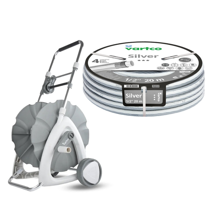 Kerti tömlőtartó + Vartco Silver 1/2" 20 m-es kerti tömlő, Agaplast